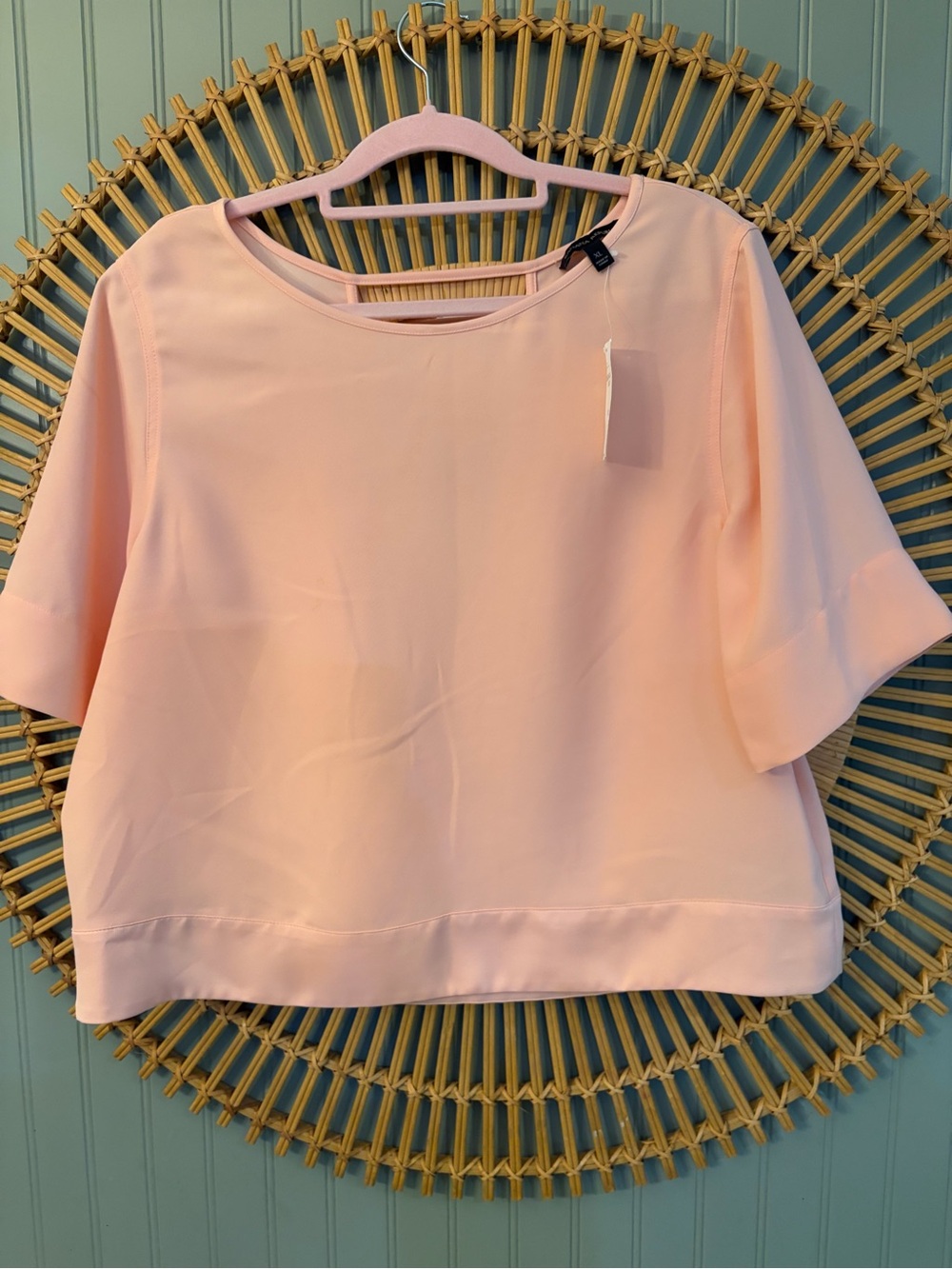 Banana Republic Blush Pink Open Back Blouse Crop Short Sleeve Boxy Top L